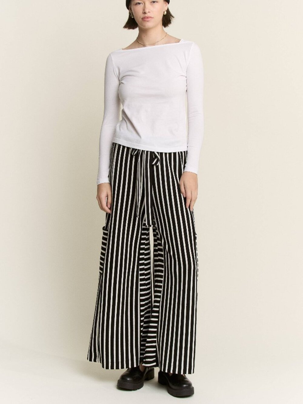 Jade by Jane Black White Striped Wide Leg Drawstring Pants XL